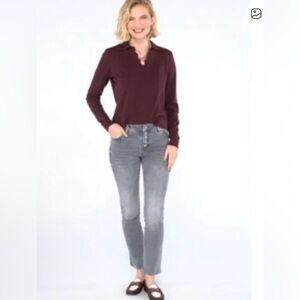 Cabi Button Fly Jeans Womens Sz 14 Gray Button Fly Straight Leg Steel Wash Denim